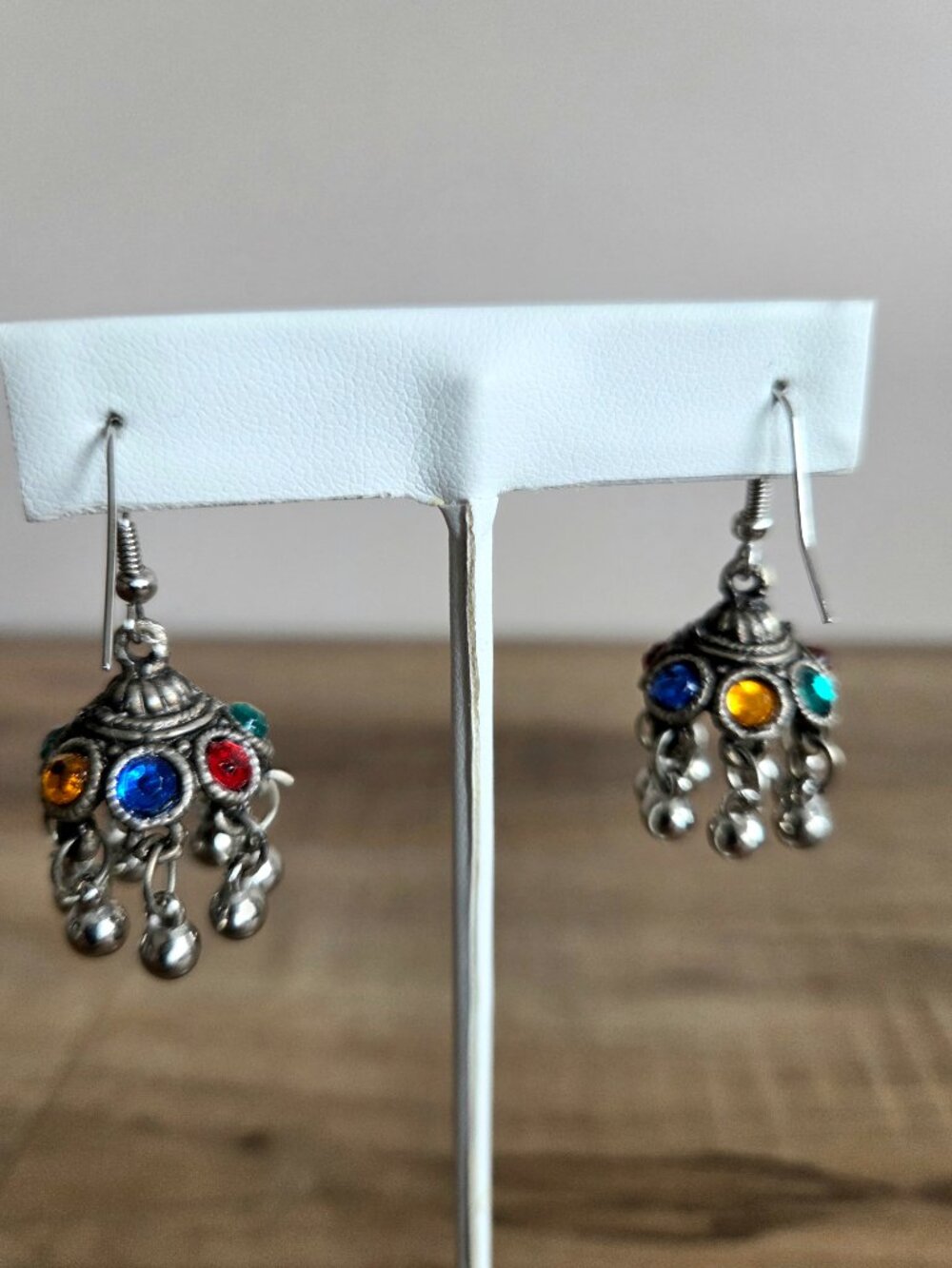 Silver Color Multicolor Rhinestones Dangling Earrings - Picture 4 of 5
